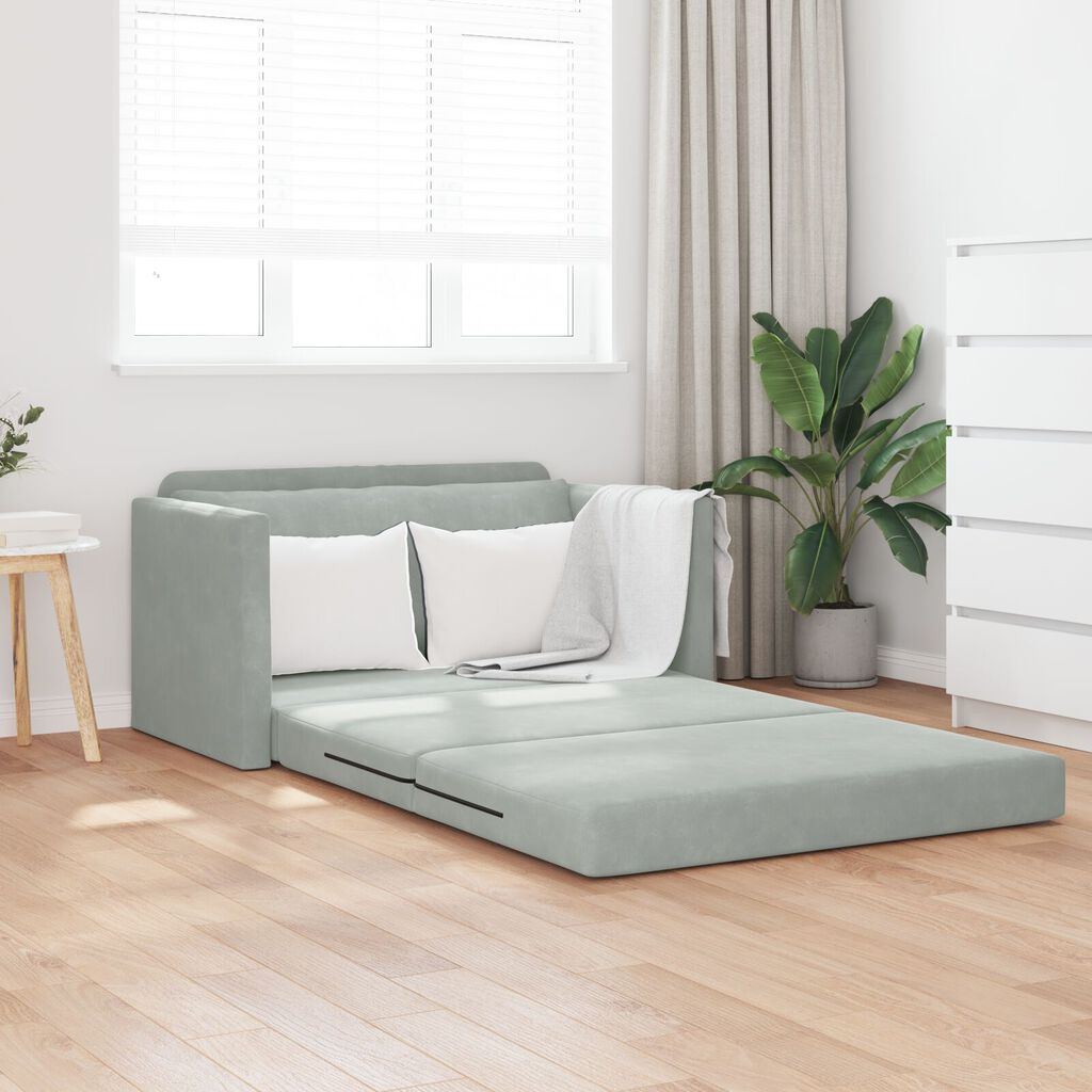 vidaXL Καναπές Κρεβάτι 2-σε-1 Ανοιχτό Γκρι 124x204x61 εκ. Βελούδο