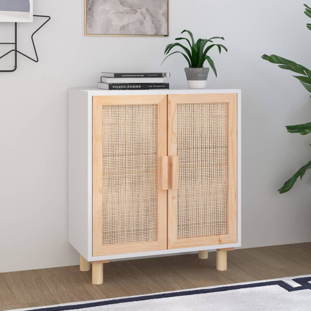 vidaXL Ντουλάπι Λευκό 60 x 30 x 70 εκ. από Μασίφ Πεύκο & Φυσικό Ρατάν