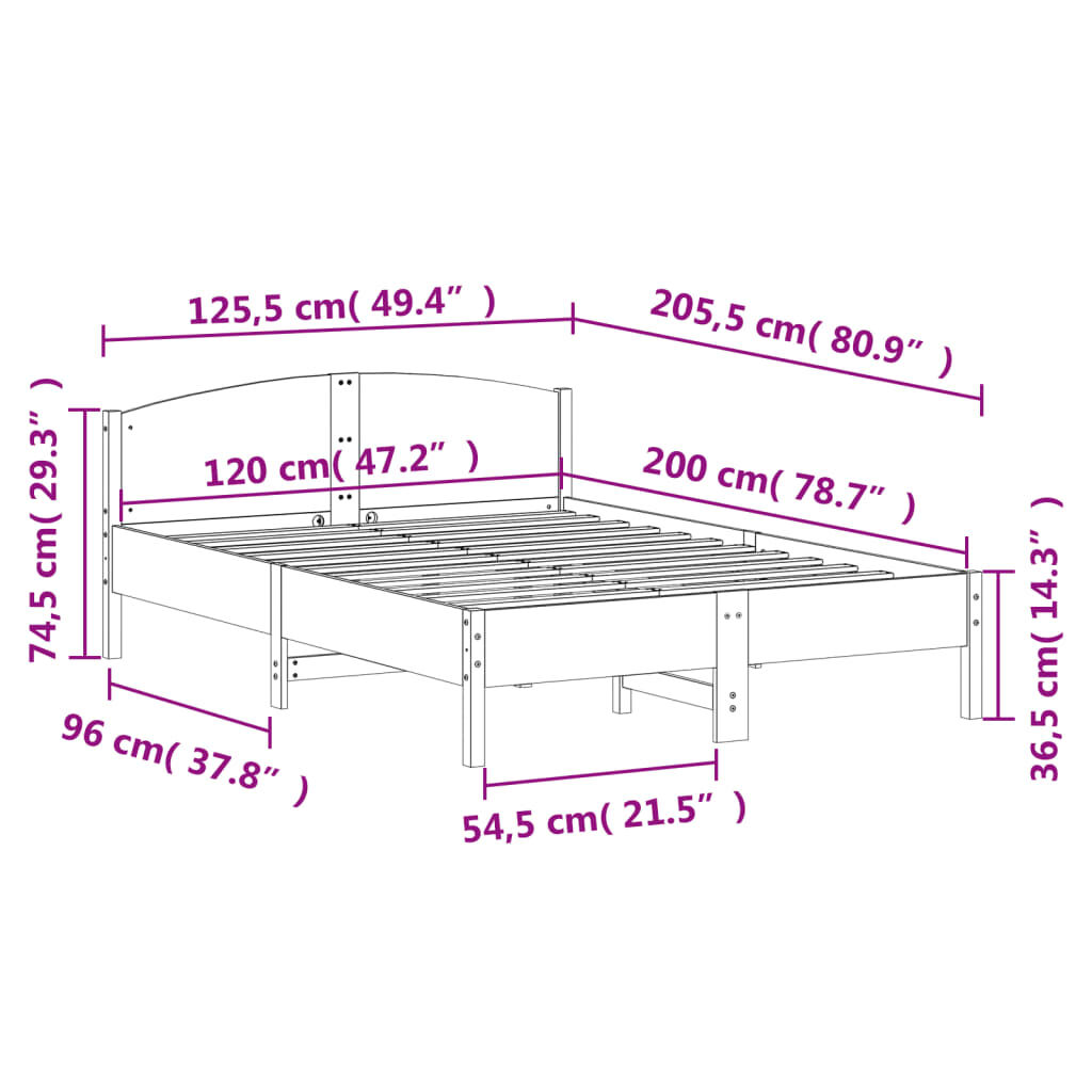 vidaXL Σκελετός Κρεβ. Χωρίς Στρώμα Καφέ Κεριού 120x200 εκ Μασίφ Πεύκο