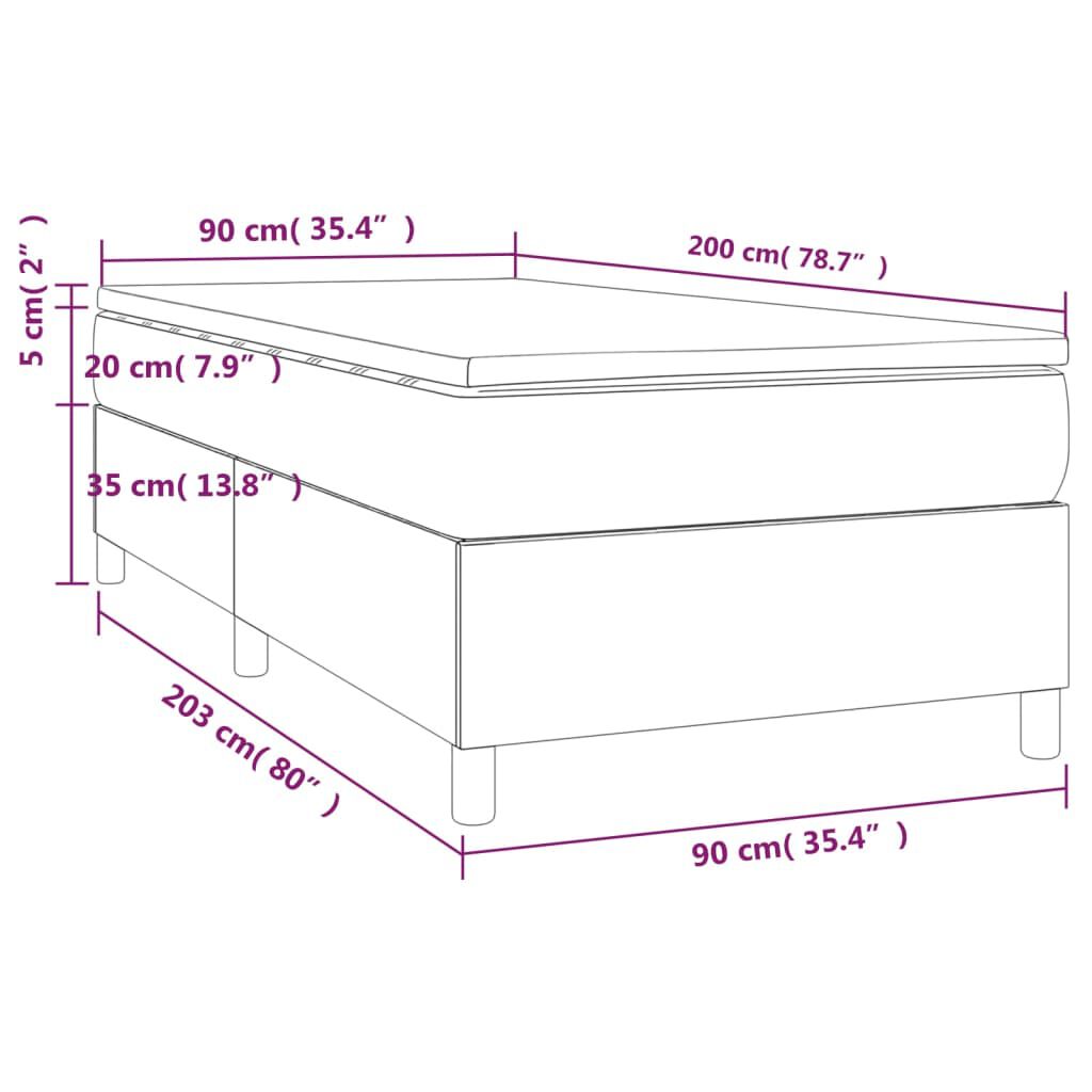 vidaXL Κρεβάτι Boxspring με Στρώμα Μαύρο 90x200 εκ. Βελούδινο