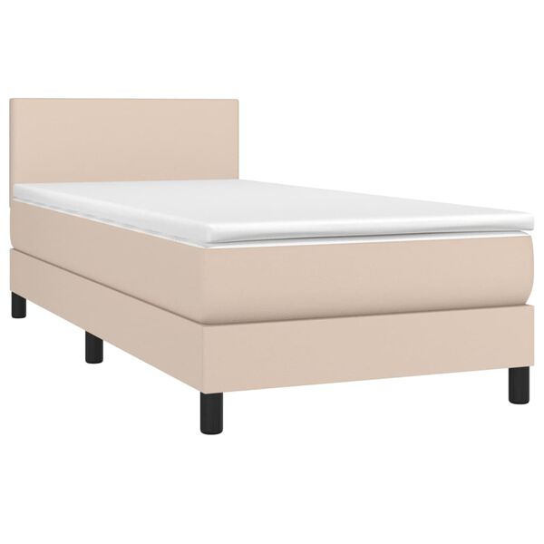 vidaXL Κρεβάτι Boxspring Στρώμα&LED Καπουτσίνο 90x200 εκ. Συνθ. Δέρμα