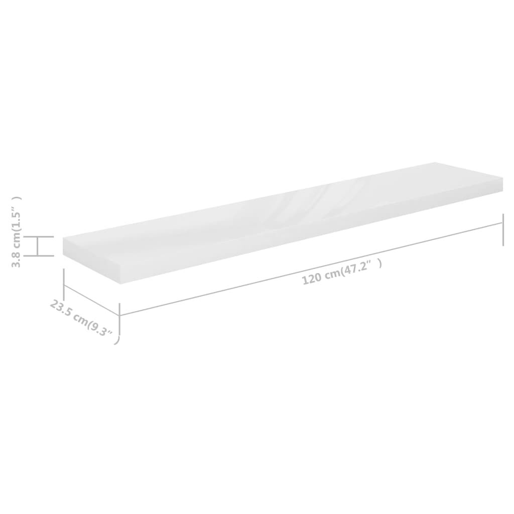 vidaXL Ράφι Τοίχου Γυαλιστερό Άσπρο 120x23,5x3,8 εκ. MDF