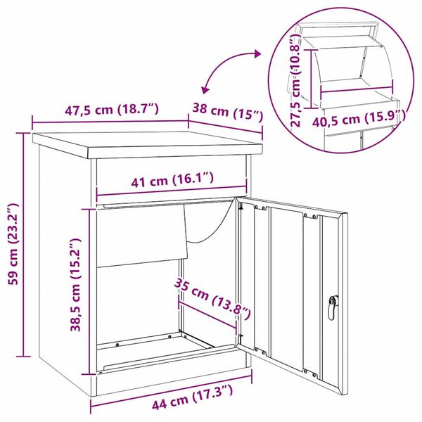 vidaXL Θυρίδα Πακέτων Μαύρο 44 x 35 x 59 εκατοστά Ανοξείδωτο ατσάλι