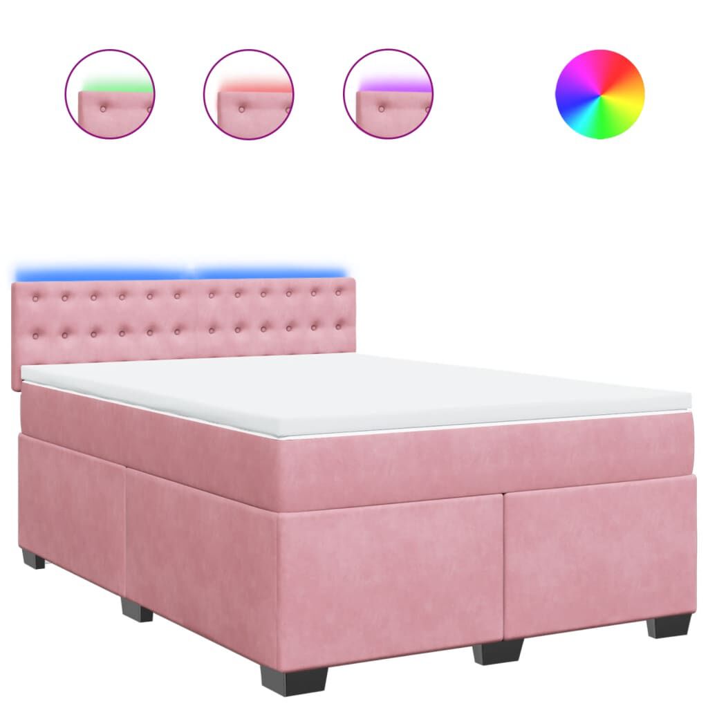 vidaXL Κρεβάτι Boxspring με Στρώμα Ροζ 160x200 εκ. Βελούδινο