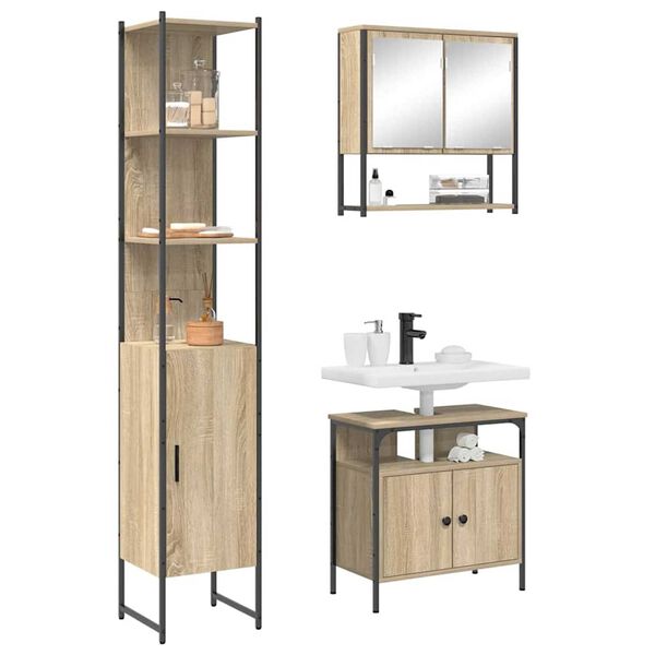 vidaXL Σετ Επίπλων Μπάνιου Άλλο 3 pcs Sonoma Δρυς 33 x 33 x 185.5 εκ