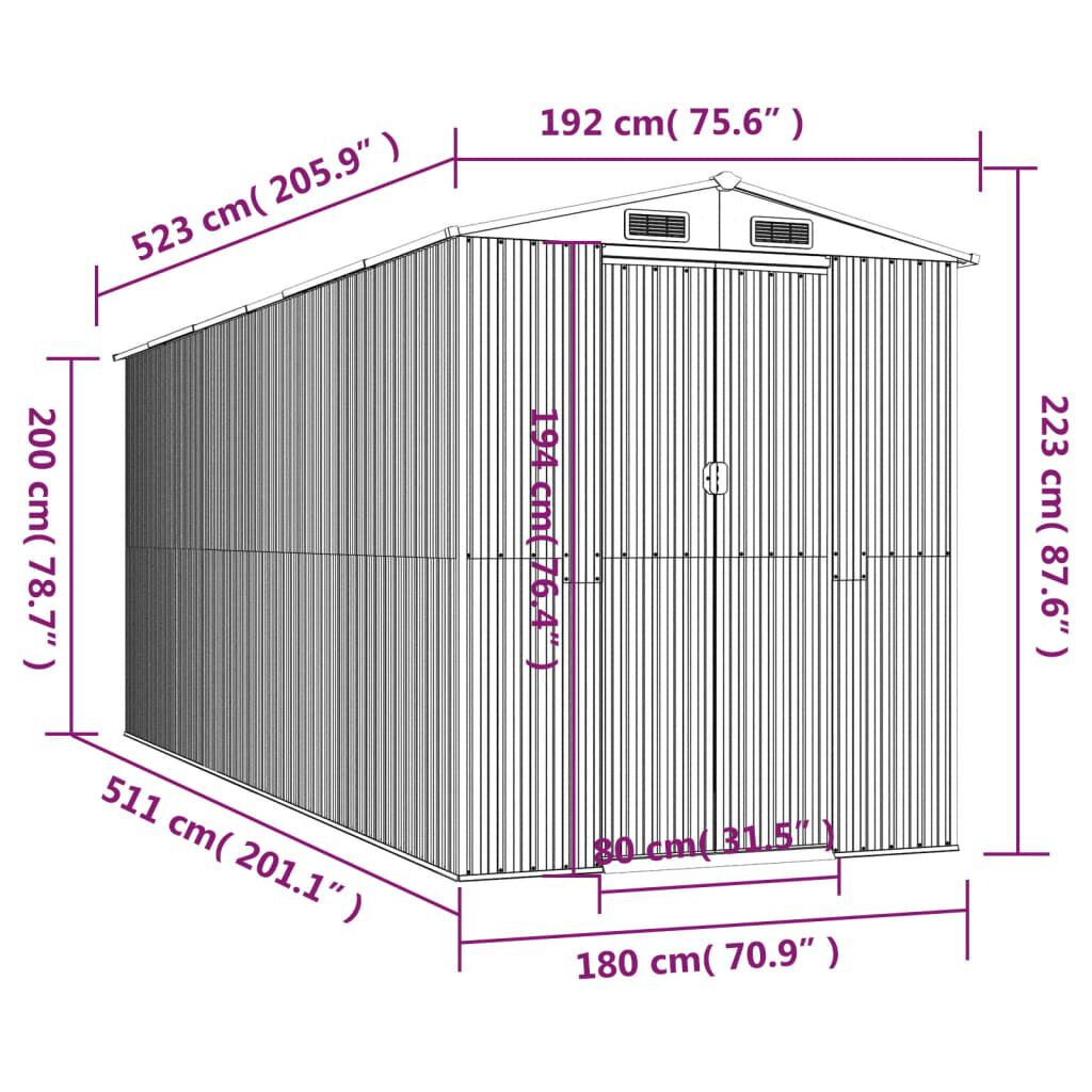 vidaXL Αποθήκη Κήπου Ανοιχτό καφέ 192x523x223 εκ. Γαλβανισμένο Ατσάλι