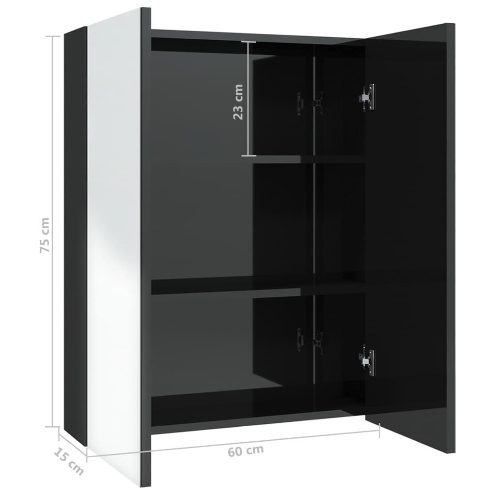vidaXL Ντουλάπι Μπάνιου με Καθρέφτη 60x15x75 εκ. Λαμπερό Μαύρο από MDF