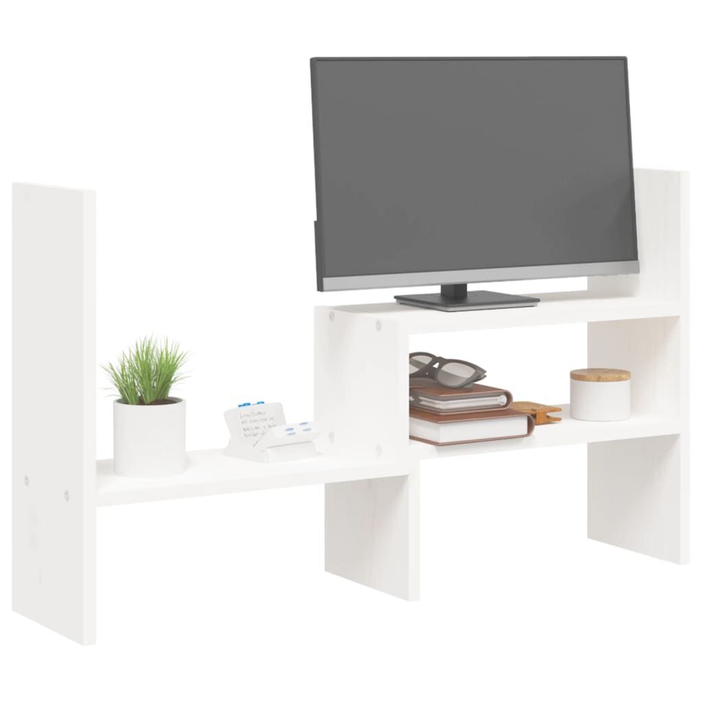 vidaXL Βάση Οθόνης Λευκή (39-72)x17x43 εκ. από Μασίφ Ξύλο Πεύκου
