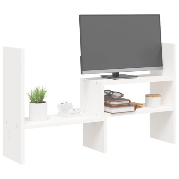 vidaXL Βάση Οθόνης Λευκή (39-72)x17x43 εκ. από Μασίφ Ξύλο Πεύκου