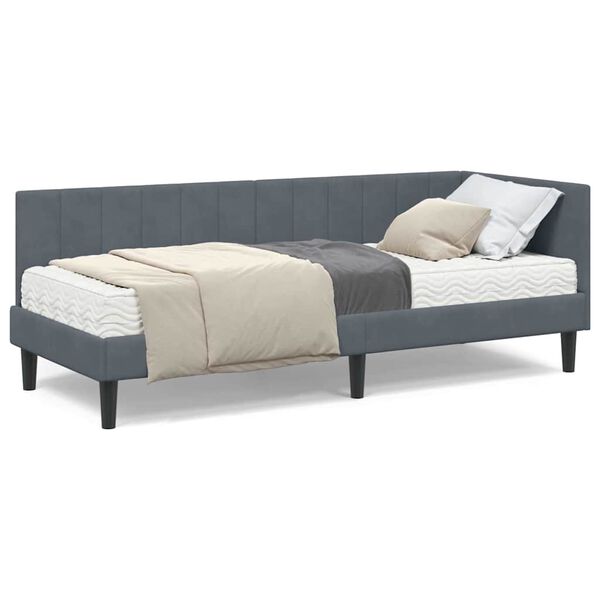 vidaXL Κρεβάτι Γωνίας με στρώμα Σκούρο γκρι 80 x 200 cm Βελούδο