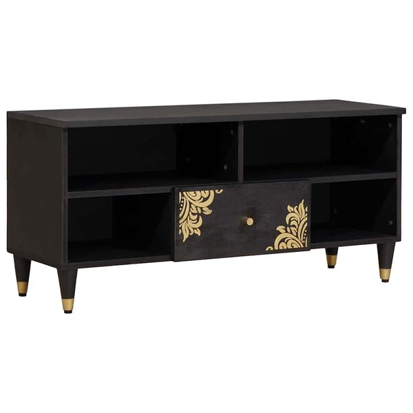 vidaXL Ντουλάπι TV με ράφι Μαύρο 100 x 33 x 46 εκ Στερεό ξύλο μάνγκο