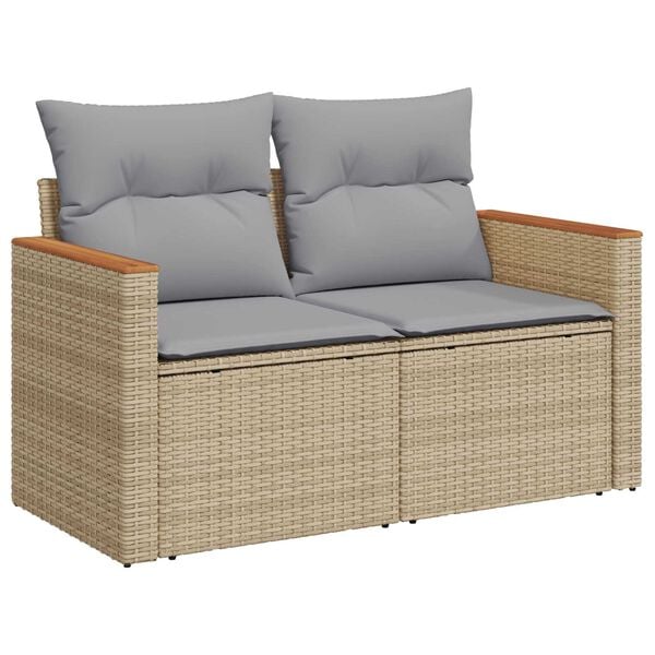vidaXL Σετ Καναπέ Κήπου με μαξιλάρι 8 pcs Μπεζ Πολυ ράταν