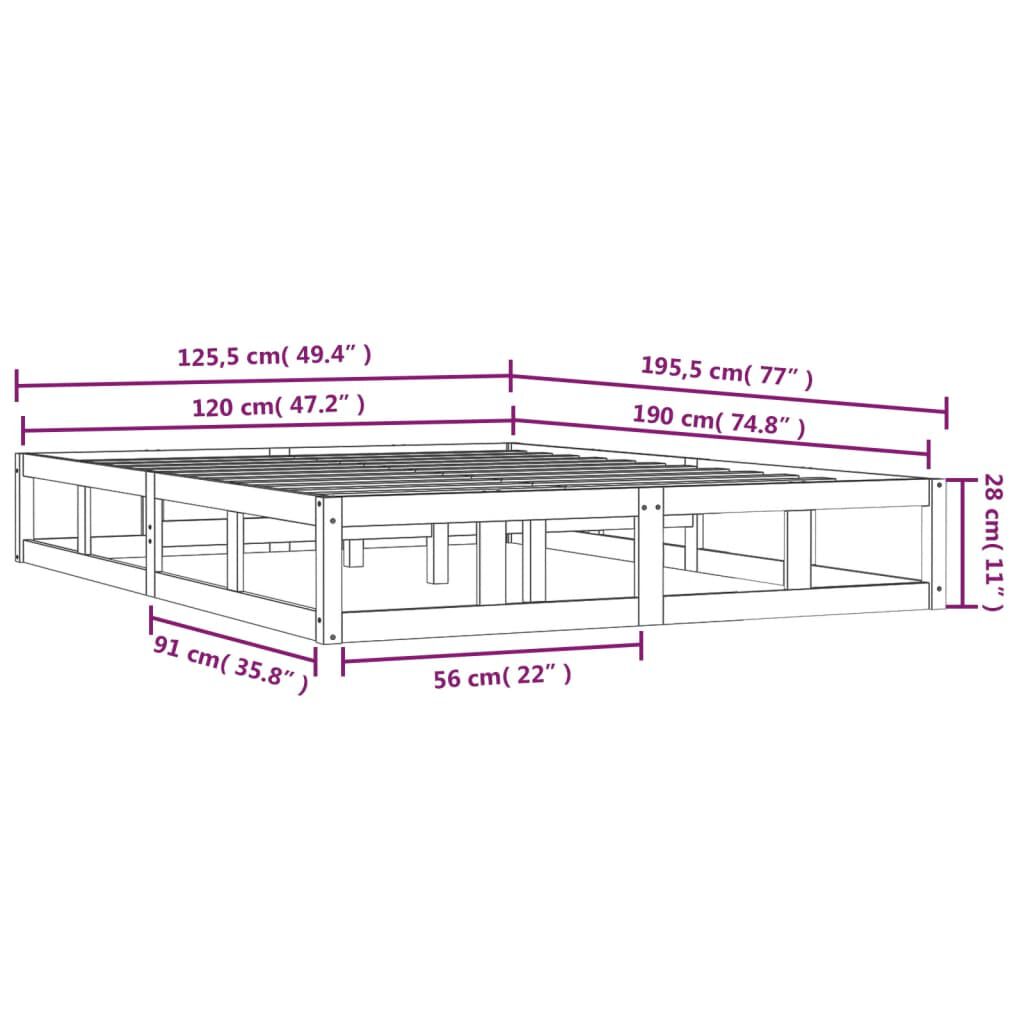 vidaXL Πλαίσιο Κρεβατιού 120 x 190 εκ. από Μασίφ Ξύλο Small Double