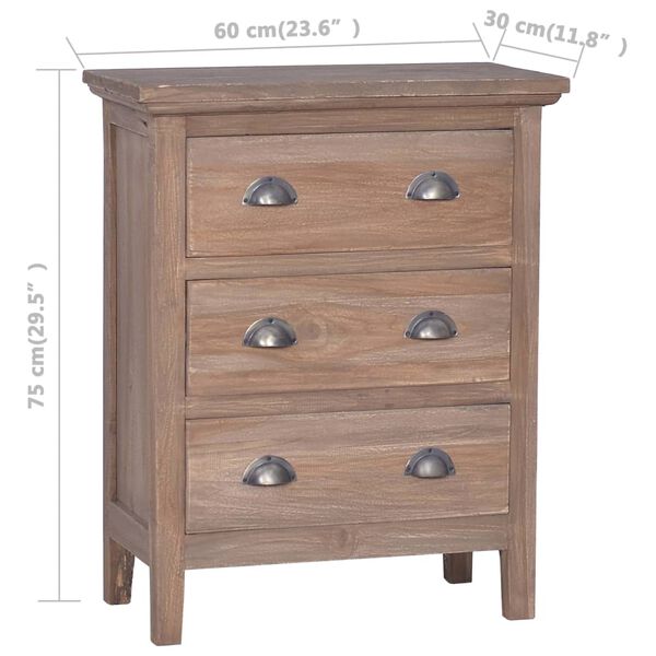 vidaXL Συρταριέρα με 3 Συρτάρια 60 x 30 x 75 εκ. από Μασίφ Ξύλο Teak