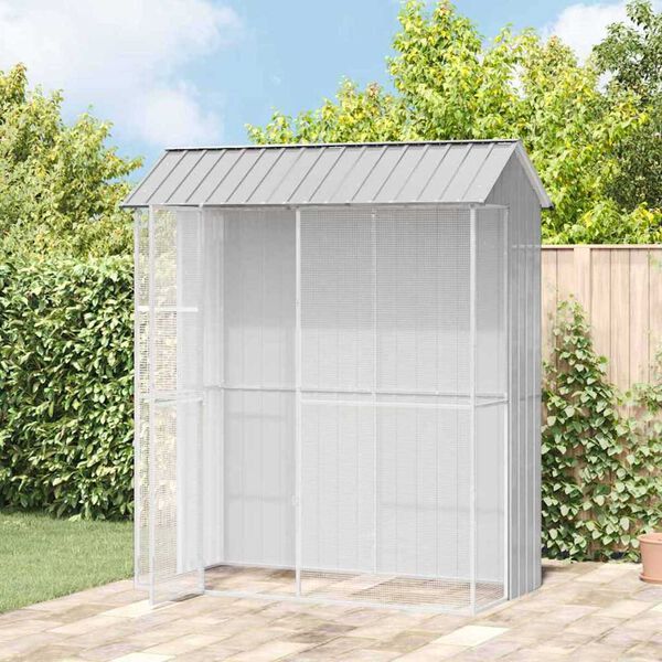 vidaXL Κλουβί Πουλιών Γκρι 215 x 110 x 247 εκ. Γαλβανισμένος χάλυβας