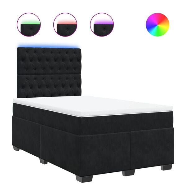 vidaXL Κρεβάτι Boxspring με Στρώμα Μαύρο 120x190 εκ. Βελούδινο