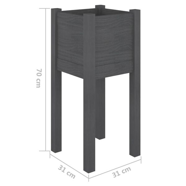 vidaXL Ζαρντινιέρα Γκρι 31 x 31 x 70 εκ. από Μασίφ Ξύλο Πεύκου