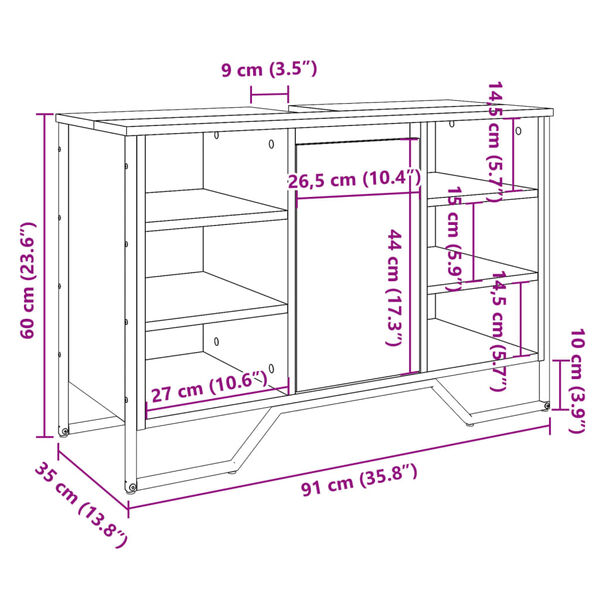vidaXL Ντουλάπι Νιπτήρα Μπάνιου Καφέ Δρυς 91x35x60 εκ. Επεξ. Ξύλο