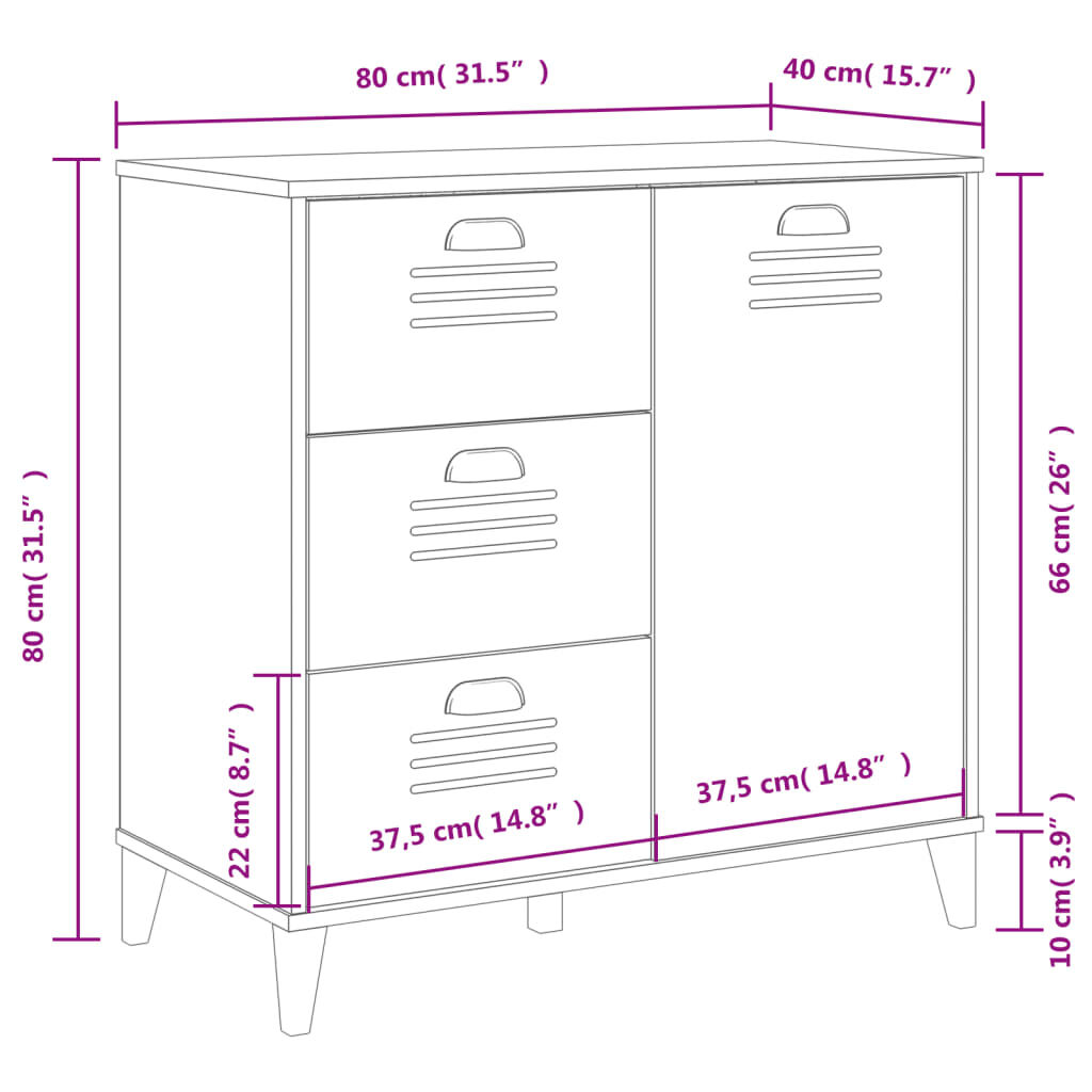 vidaXL Μπουφές VIKEN Λευκός 80 x 40 x 80 εκ. από Επεξεργασμένο Ξύλο