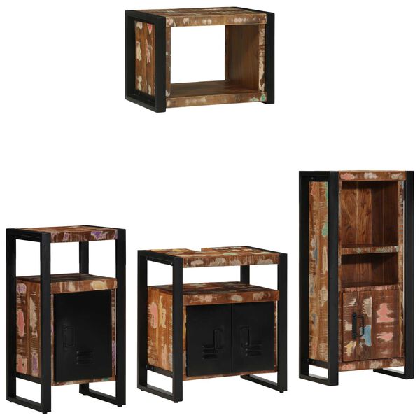 vidaXL Σετ Επίπλων Μπάνιου 4 pcs Πολύχρωμο Στερεό ανακτημένο ξύλο