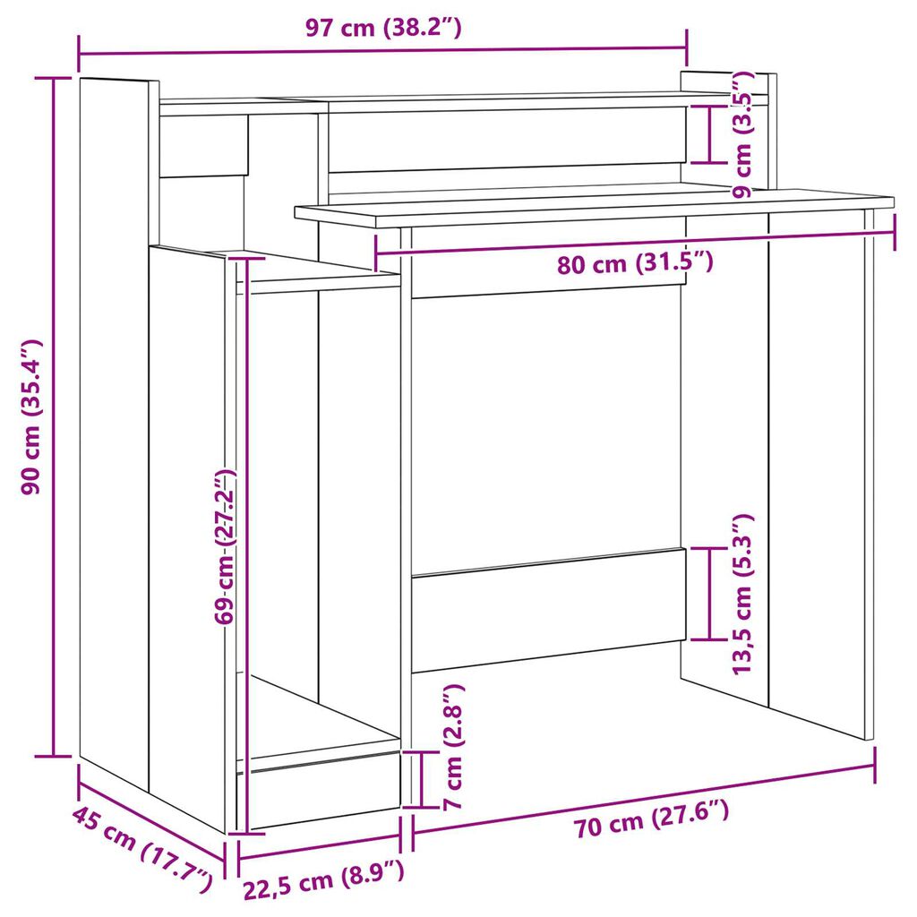 vidaXL Γραφείο Παλιό ξύλο 97 x 45 x 90 εκ. Επεξεργασμένο ξύλο