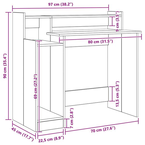 vidaXL Γραφείο Παλιό ξύλο 97 x 45 x 90 εκ. Επεξεργασμένο ξύλο