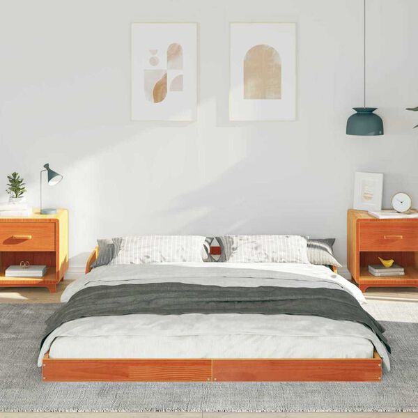 vidaXL Σκελετός Κρεβατιού Καφέ κεριού 140 x 210 cm Μασίφ ξύλο πεύκου
