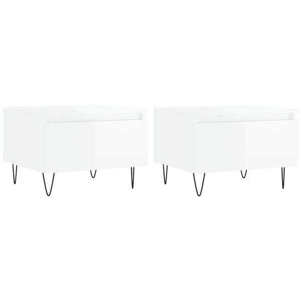 vidaXL Τραπεζάκια Σαλονιού 2 τεμ. Γυαλ. Λευκό 50x46x35 εκ. Επεξ. Ξύλο