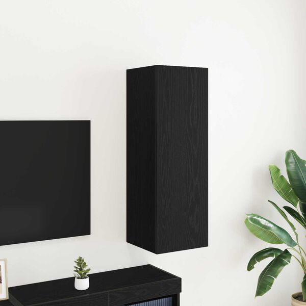 vidaXL Τοίχου Μονάδα Τηλεόρασης Μαύρη Δρυς - 30.5 x 30 x 90 εκ, Από Επεξεργασμένο Ξύλο