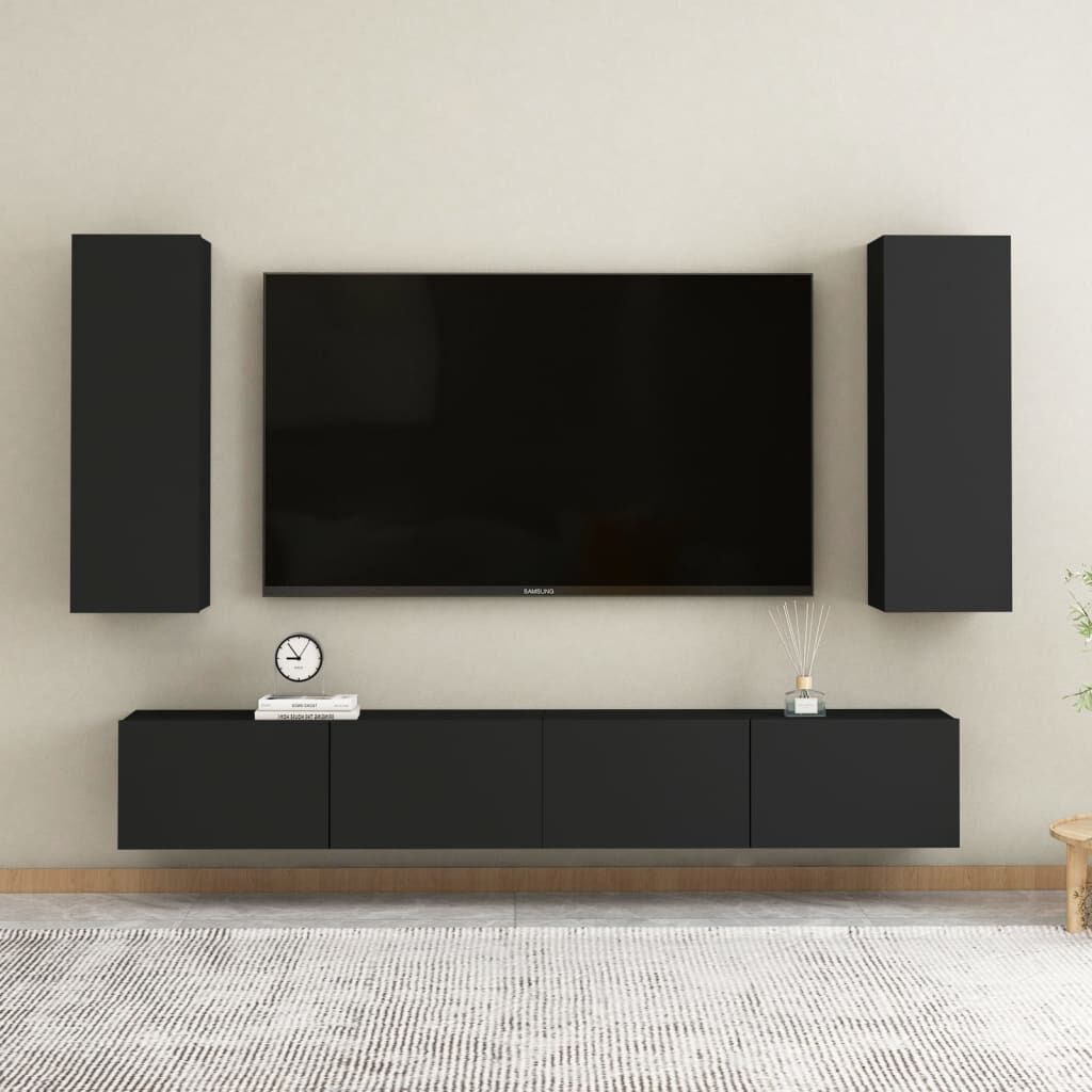 vidaXL Έπιπλα Τηλεόρασης 2 τεμ. Μαύρα 30,5x30x90 εκ. από Επεξ. Ξύλο