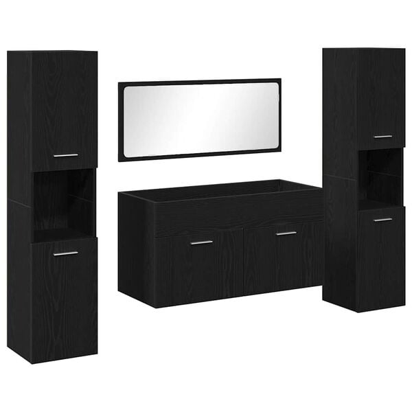 vidaXL Σετ Επίπλων Μπάνιου με πόρτα 4 pcs Μαύρη Οξυά 41 x 38.5 x 46 cm