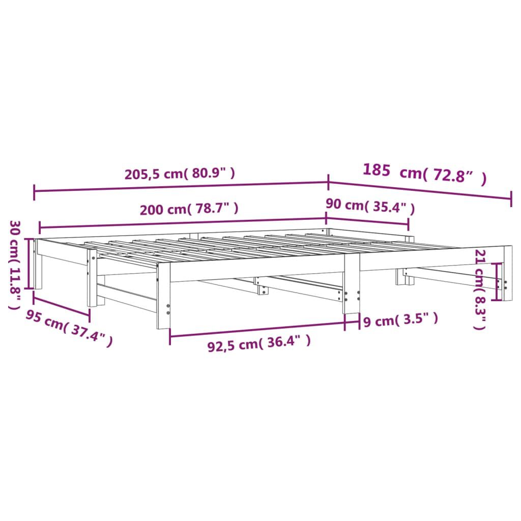 vidaXL Καναπές Κρεβάτι Συρόμενος ΚαφέΚεριού 90x200εκ.Μασίφ Ξύλο Πεύκου