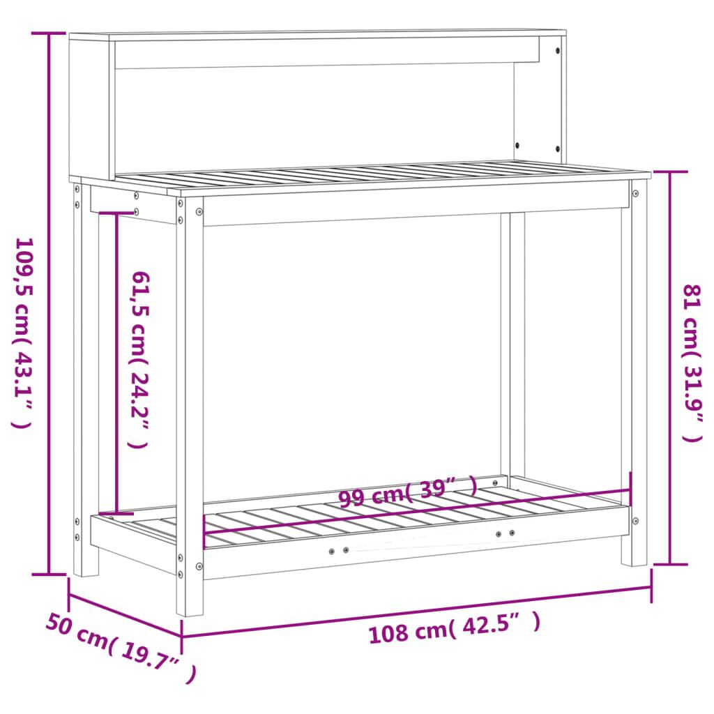 vidaXL Τραπέζι Κηπουρικής με Ράφια Καφέ 108x50x109,5 εκ. Μασίφ Πεύκο