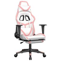 vidaXL Καρέκλα Gaming Μασάζ Υποπόδιο Λευκό & Ροζ από Συνθετικό Δέρμα