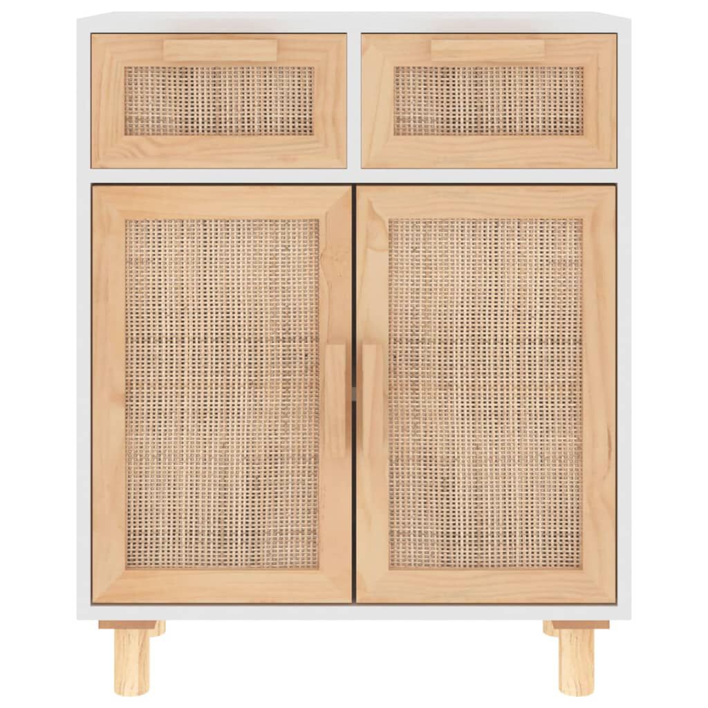 vidaXL Ντουλάπι Λευκό 60 x 30 x 75 εκ. Μασίφ Πεύκο & Φυσικό Ρατάν