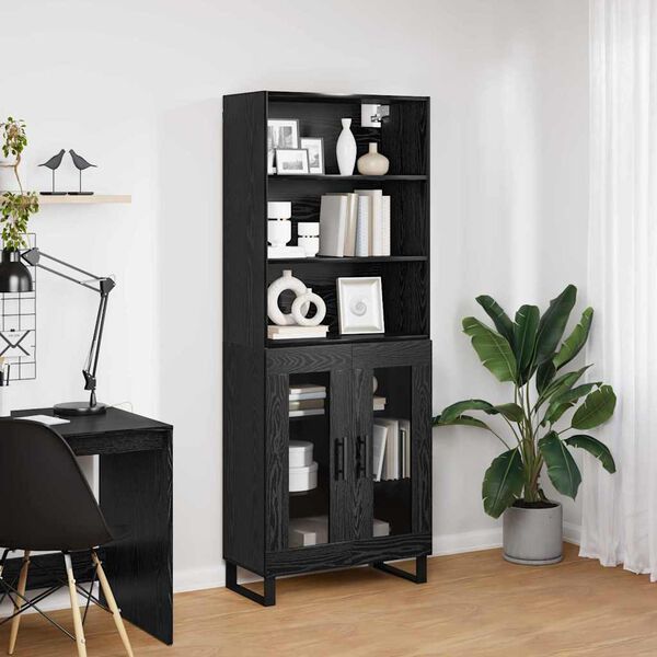 vidaXL Highboard &Mu;&alpha;ύ&rho;&eta; &Omicron;&xi;&upsilon;ά 69,5 x 34 x 180 &epsilon;&kappa;. &Epsilon;&pi;&epsilon;&xi;&epsilon;&rho;&gamma;&alpha;&sigma;&mu;έ&nu;&omicron; &xi;ύ&lambda;&omicron;