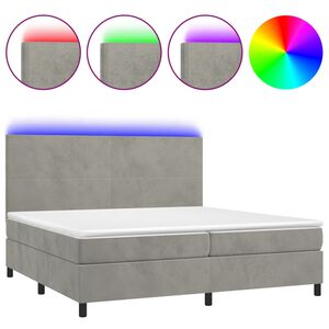 vidaXL Κρεβάτι Boxspring με Στρώμα & LED Αν.Γκρι 200x200 εκ. Βελούδινο