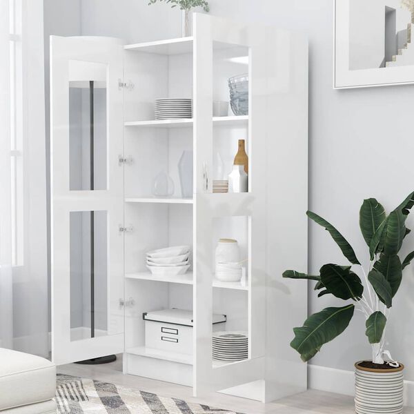 vidaXL Βιτρίνα Γυαλιστερό Λευκό 82,5 x 30,5 x 150 εκ. Επεξ. Ξύλο