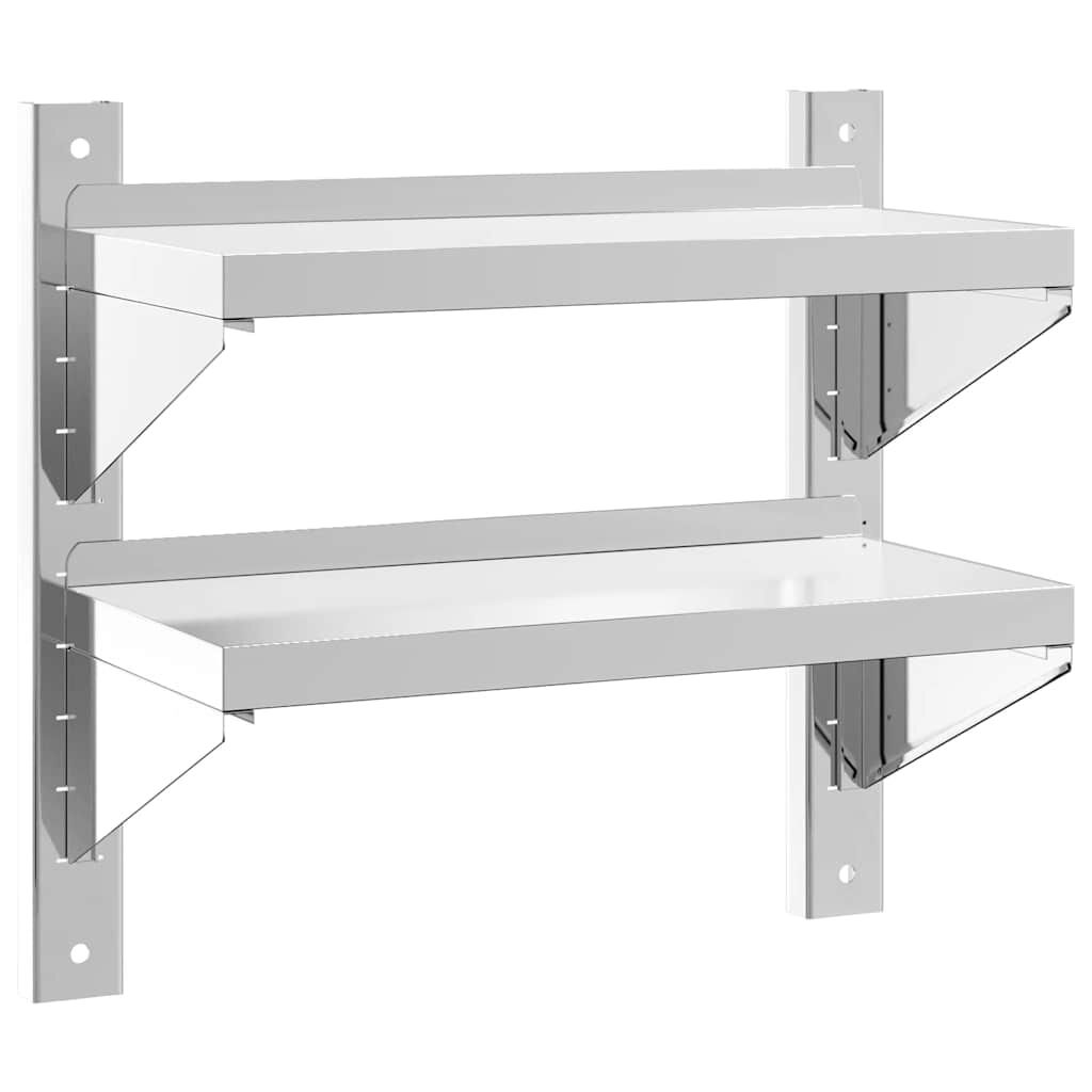 vidaXL Ράφι Τοίχου 2 Επιπ. Ασημί 50x23,5x48 εκ. Ανοξείδωτο Ατσάλι