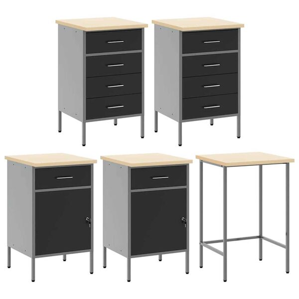 vidaXL Ντουλάπα εργαλείων με συρτάρι 12 pcs Μαύρο 255 x 55 x 220 εκ