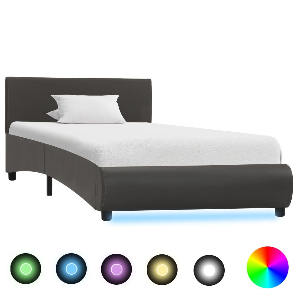vidaXL Πλαίσιο Κρεβατιού με LED Γκρι 90x200 εκ. από Συνθετικό Δέρμα