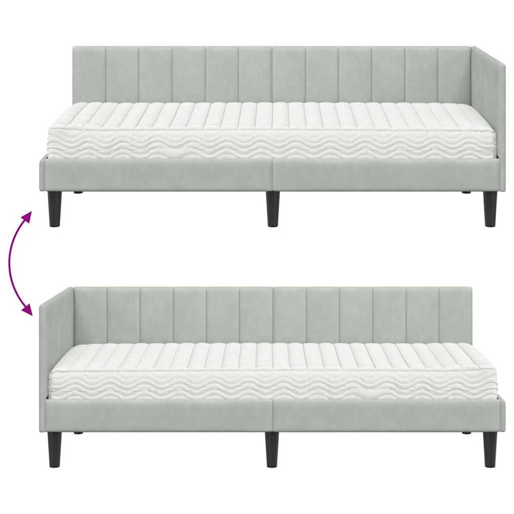 vidaXL Κρεβάτι Γωνίας με στρώμα Ανοιχτό γκρι 80 x 200 cm Βελούδο