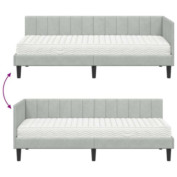 vidaXL Κρεβάτι Γωνίας με στρώμα Ανοιχτό γκρι 80 x 200 cm Βελούδο