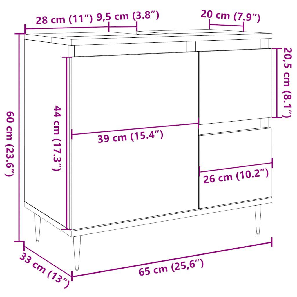 vidaXL Ντουλάπι Μπάνιου τεχνίτης Δρυς 65x33x60 εκ. Επεξεργασμένο Ξύλο