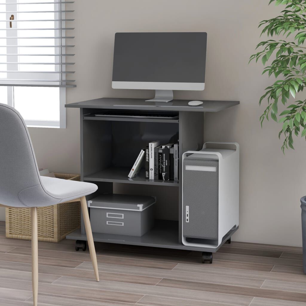 vidaXL Γραφείο Υπολογιστή Γυαλιστερό Γκρι 80 x 50 x 75 εκ. Μοριοσανίδα