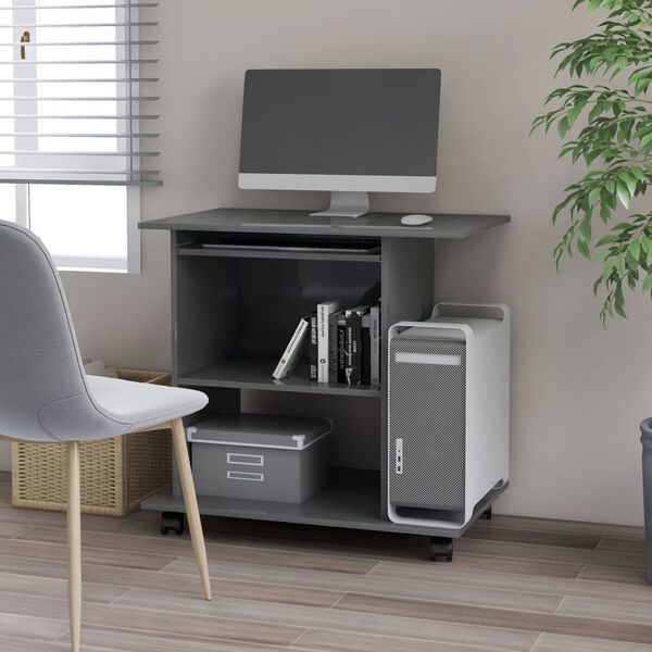 vidaXL Γραφείο Υπολογιστή Γυαλιστερό Γκρι 80 x 50 x 75 εκ. Μοριοσανίδα