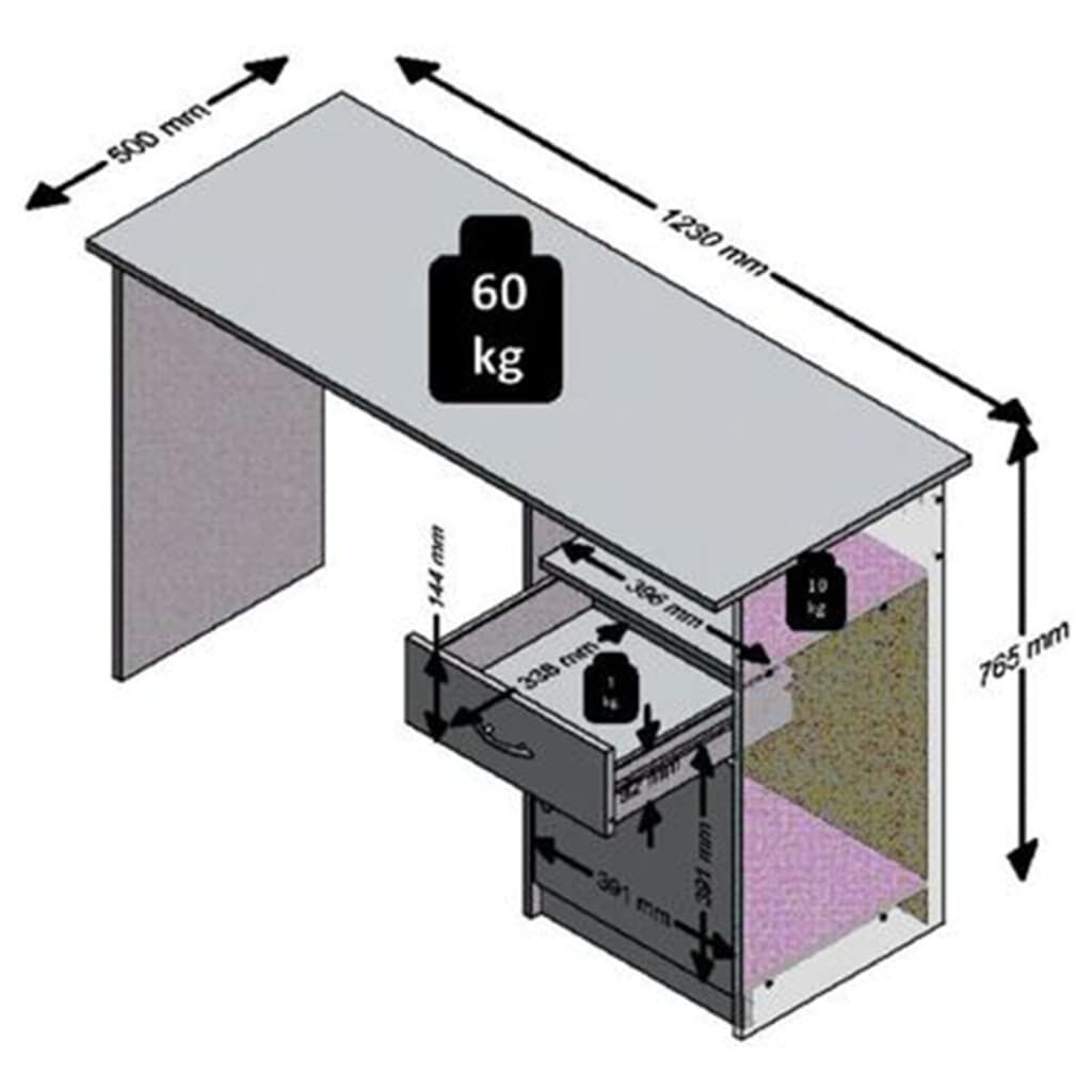 FMD Γραφείο με 1 Συρτάρι Ασπρόμαυρο 123 x 50 x 76,5 εκ.