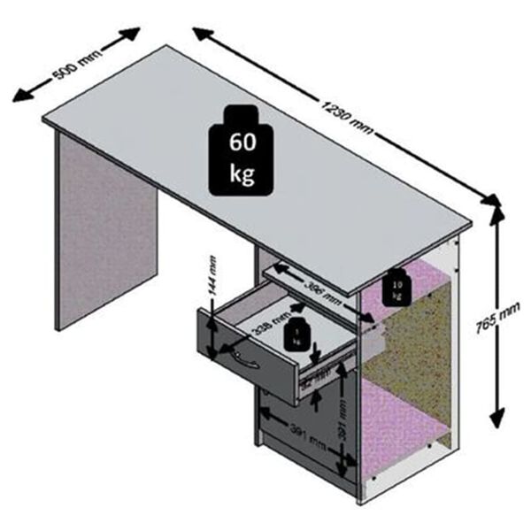 FMD Γραφείο με 1 Συρτάρι Ασπρόμαυρο 123 x 50 x 76,5 εκ.