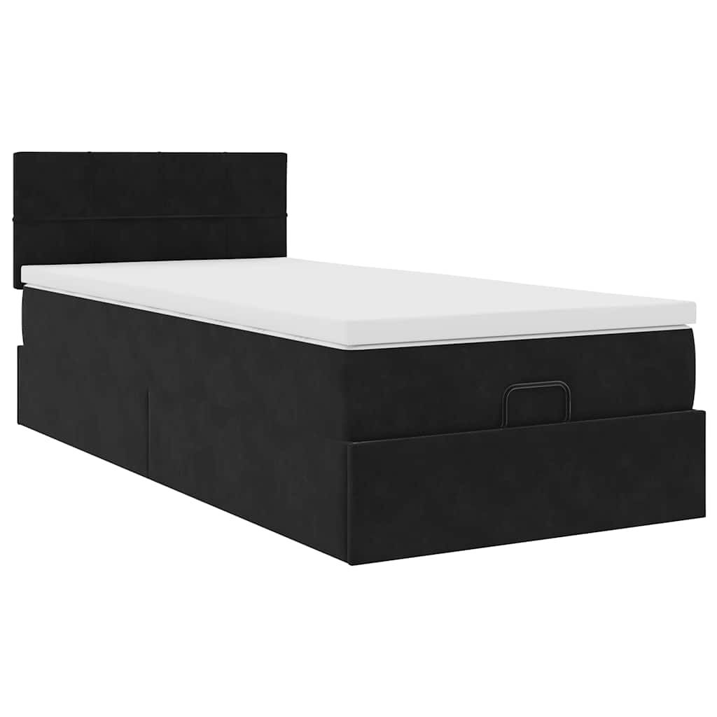 vidaXL Οθωμανικό κρεβάτι με στρώμα & LEDs Μαύρο 90x200cm Velvet