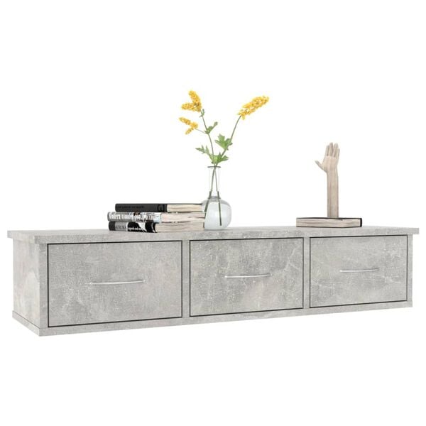 vidaXL Ράφι Τοίχου με Συρτάρια Γκρι Σκυροδ. 88x26x18,5 εκ. Επεξ. Ξύλο